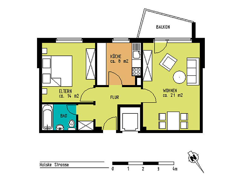 gepflegte 2 Zimmerwohnung in Friedrichstadt
